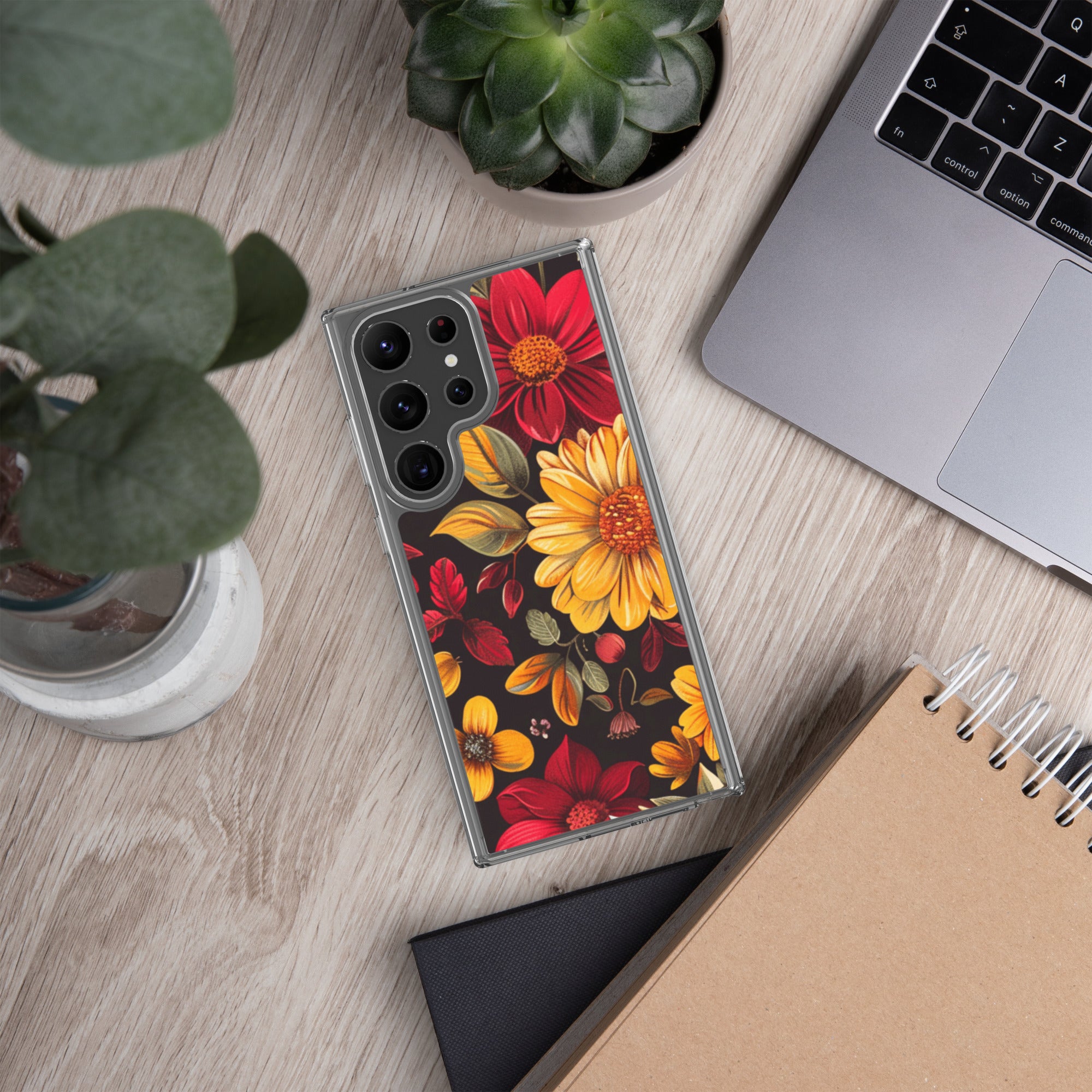 Autumn Bloom Floral Clear Case for Samsung Galaxy S23 Ultra – Warm Fall Flowers Protective Cover