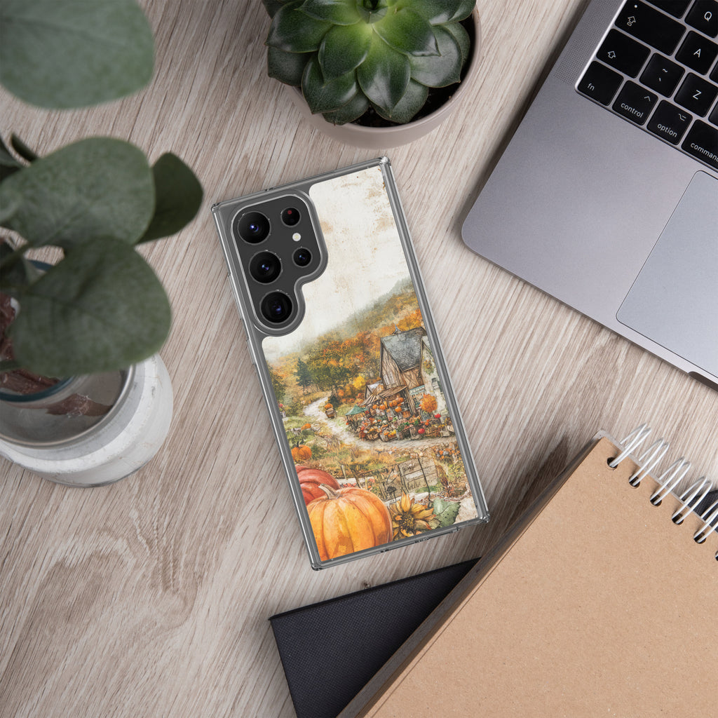 Autumn Village Clear Case for Samsung Galaxy S23 Ultra – Cozy Fall Countryside Protective Cover