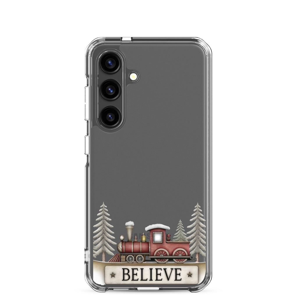 Believe Christmas Train Clear Case for Samsung Galaxy S24 – Festive Holiday Protective Cover