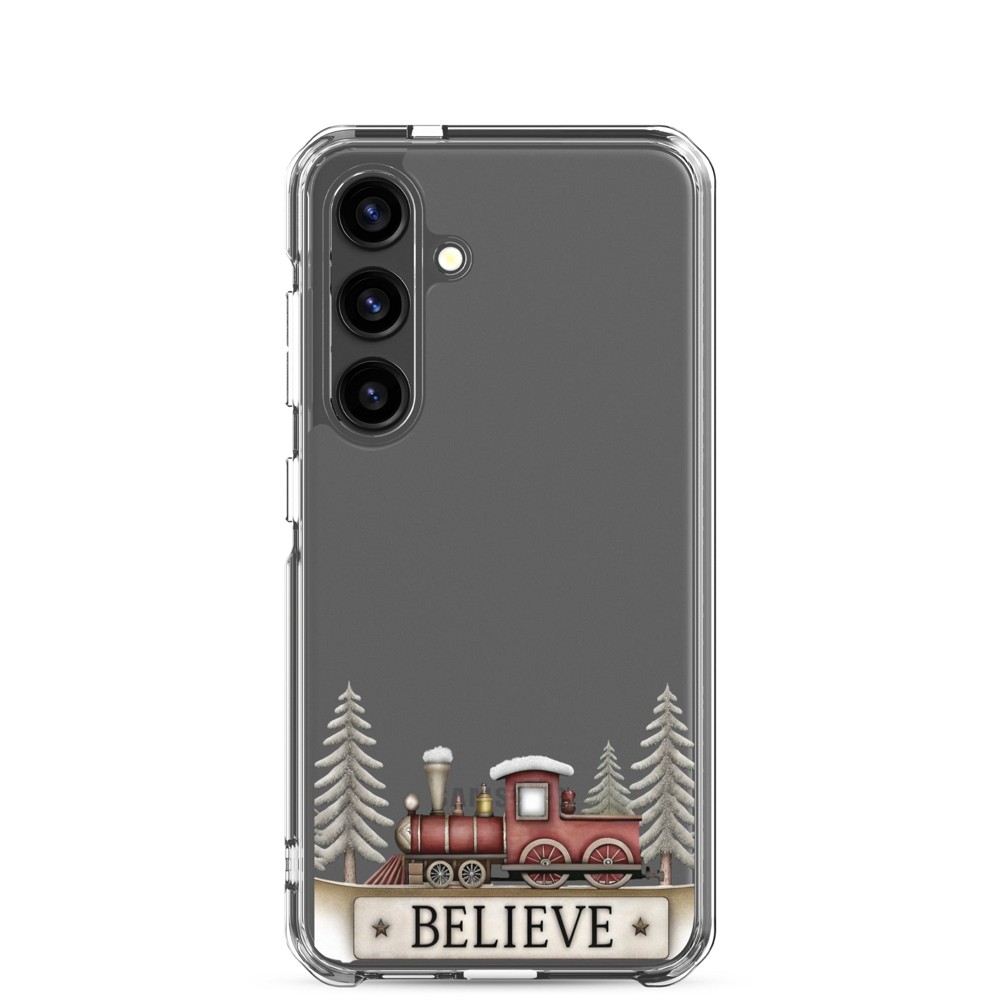 Believe Christmas Train Clear Case for Samsung Galaxy S24 – Festive Holiday Protective Cover