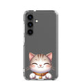Cute Smiling Cat Clear Case for Samsung Galaxy S24 – Minimal Kawaii Protective Cover