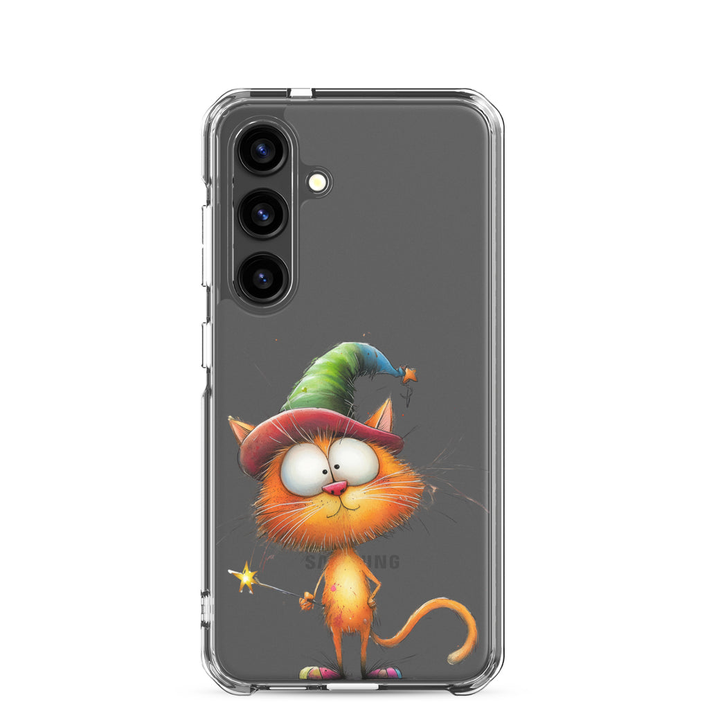 Wizard Cat Clear Case for Samsung Galaxy S24 – Cute Fantasy Protective Cover