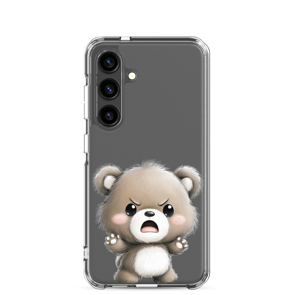 Cute Angry Bear Clear Case for Samsung Galaxy S24 – Playful Cartoon Protective Cover