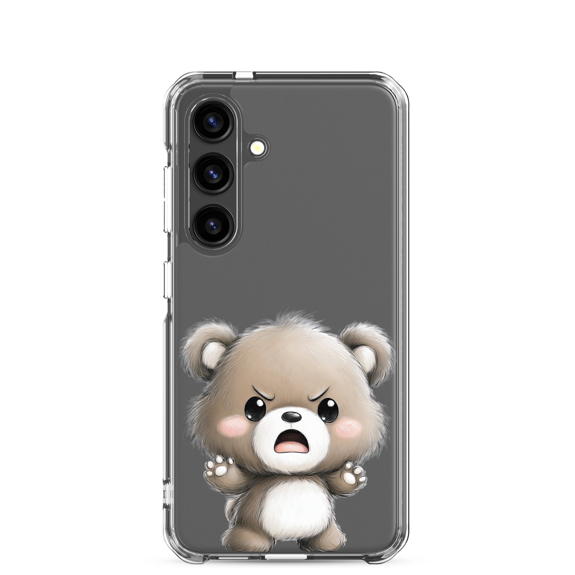 Cute Angry Bear Clear Case for Samsung Galaxy S24 – Playful Cartoon Protective Cover