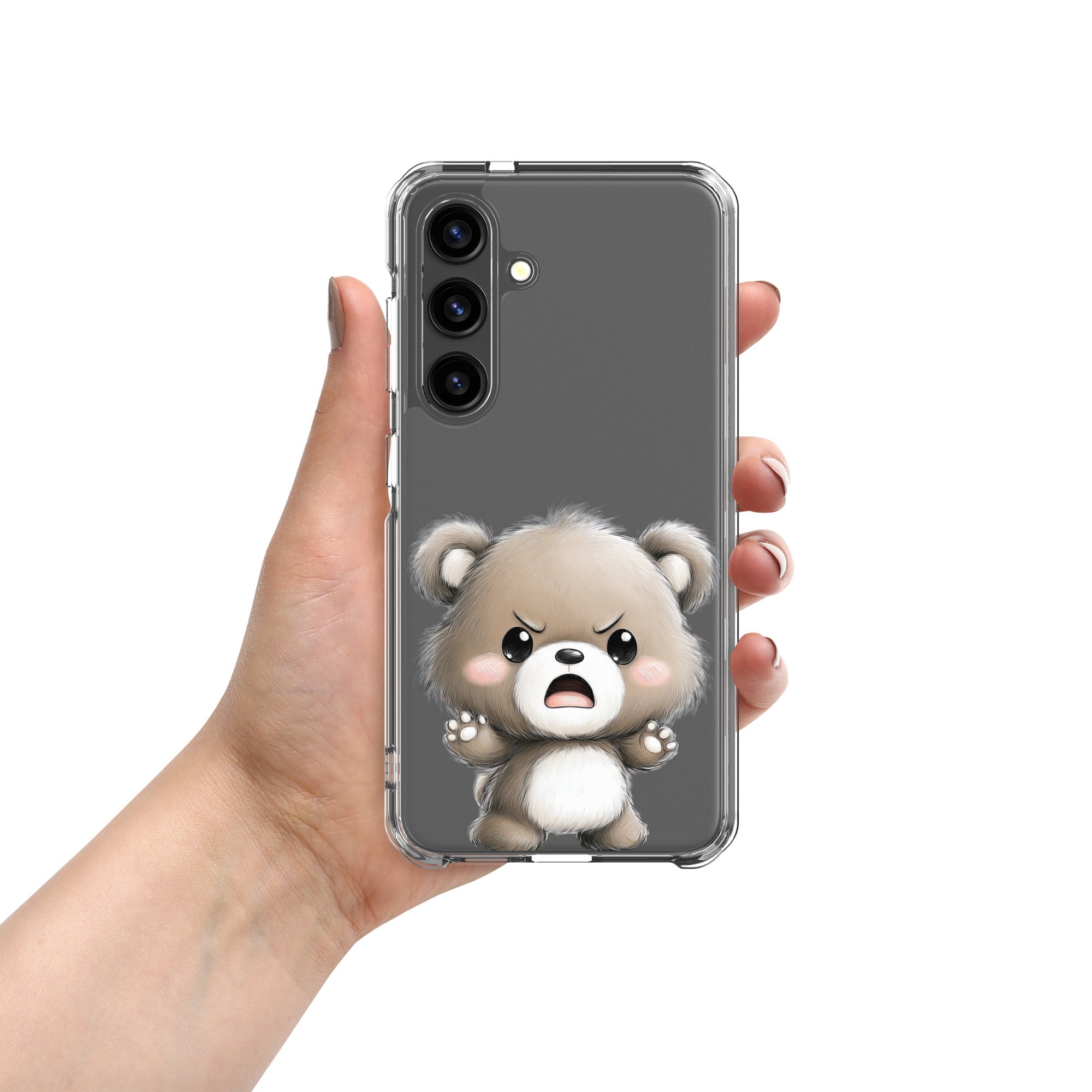 Cute Angry Bear Clear Case for Samsung Galaxy S24 – Playful Cartoon Protective Cover