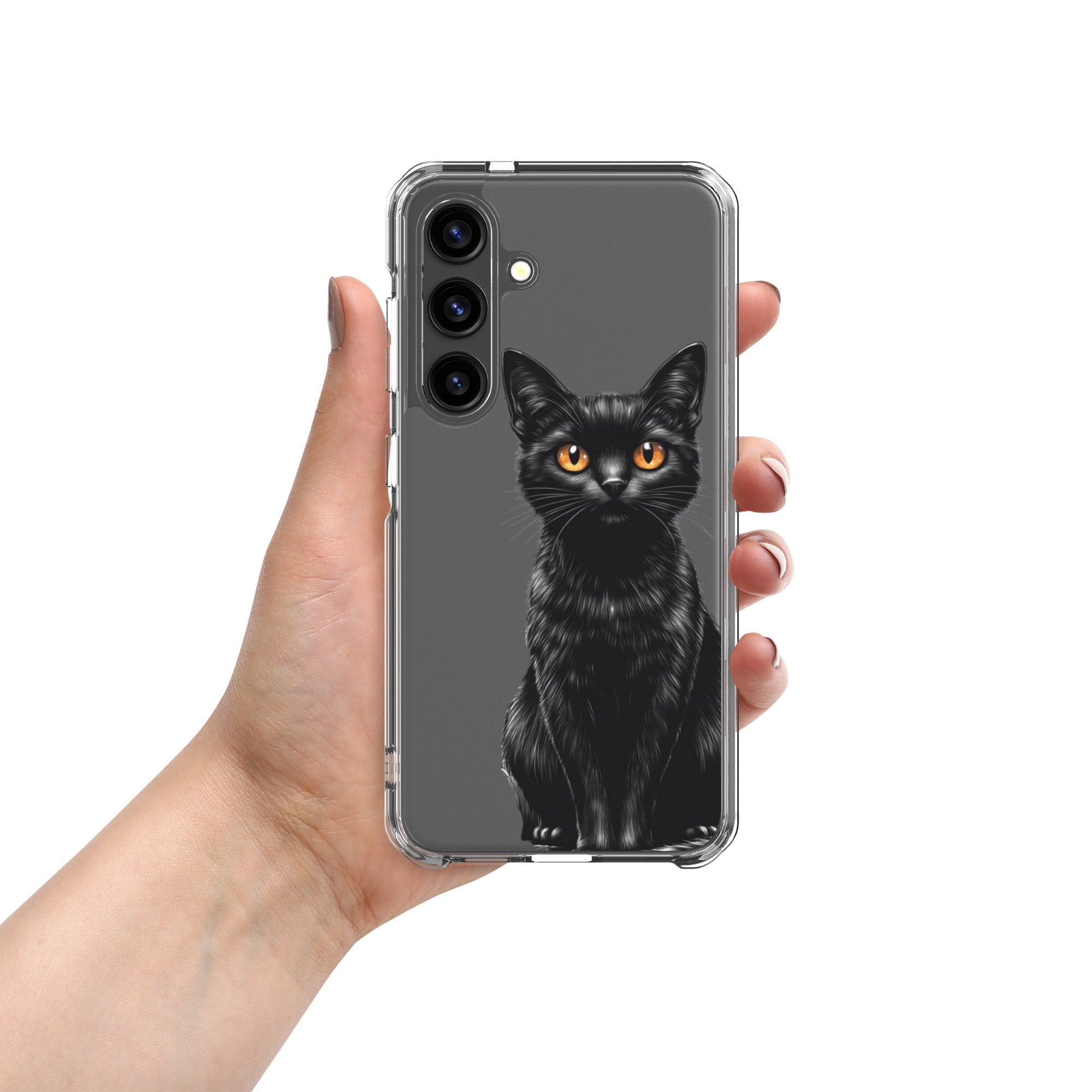 Black Cat Clear Case for Samsung Galaxy S24 – Elegant Minimal Protective Cover