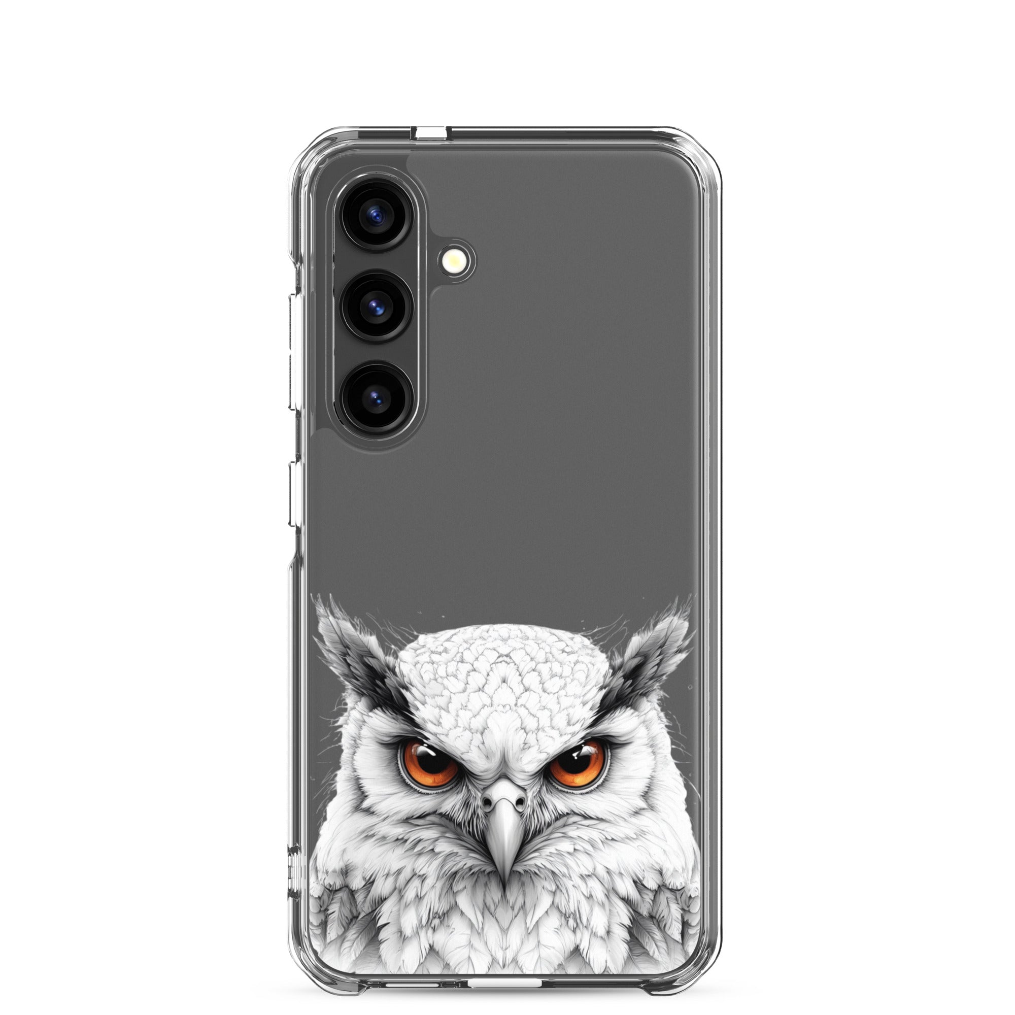 White Owl Illustration Clear Case for Samsung Galaxy S24 – Minimal Wildlife Protective Cover