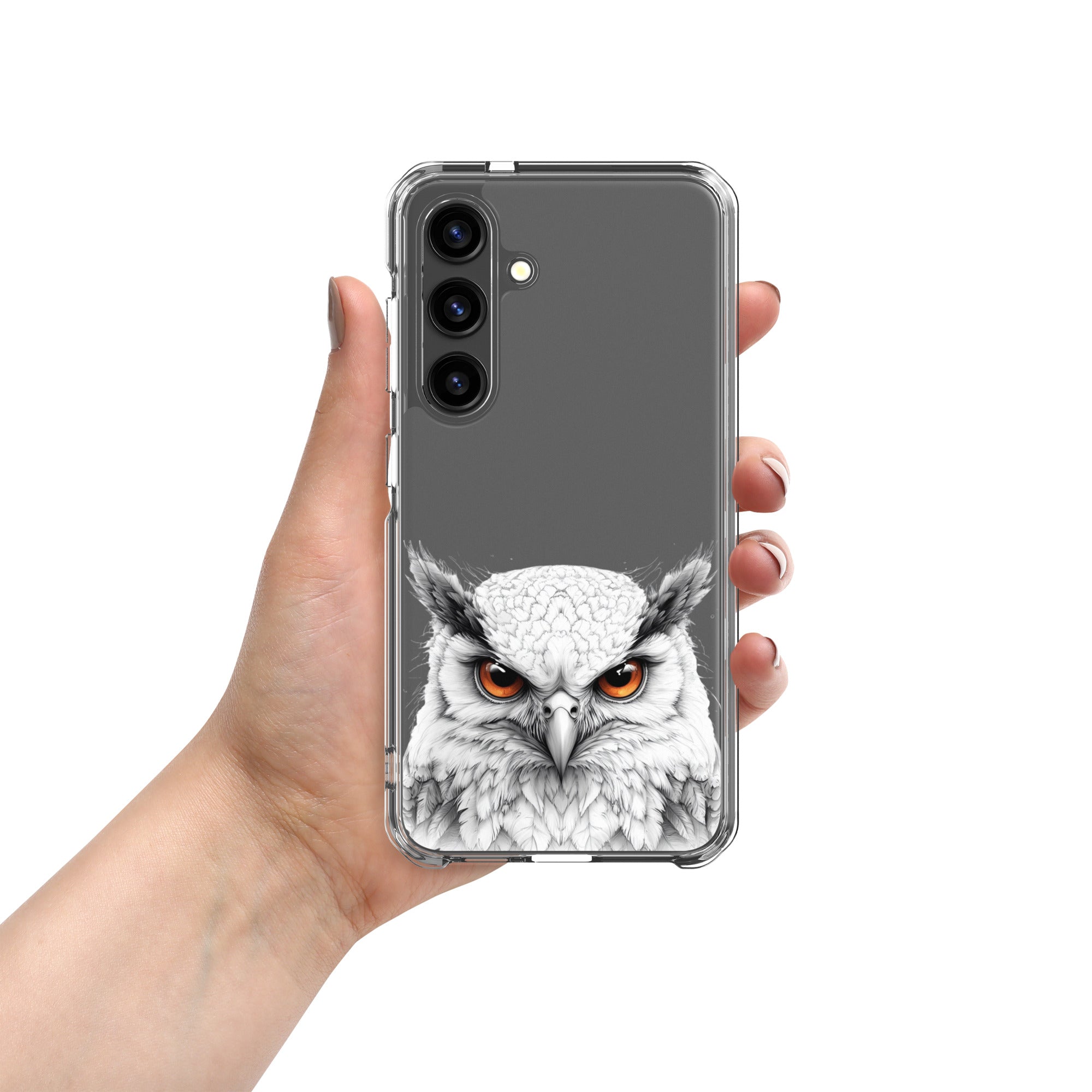 White Owl Illustration Clear Case for Samsung Galaxy S24 – Minimal Wildlife Protective Cover