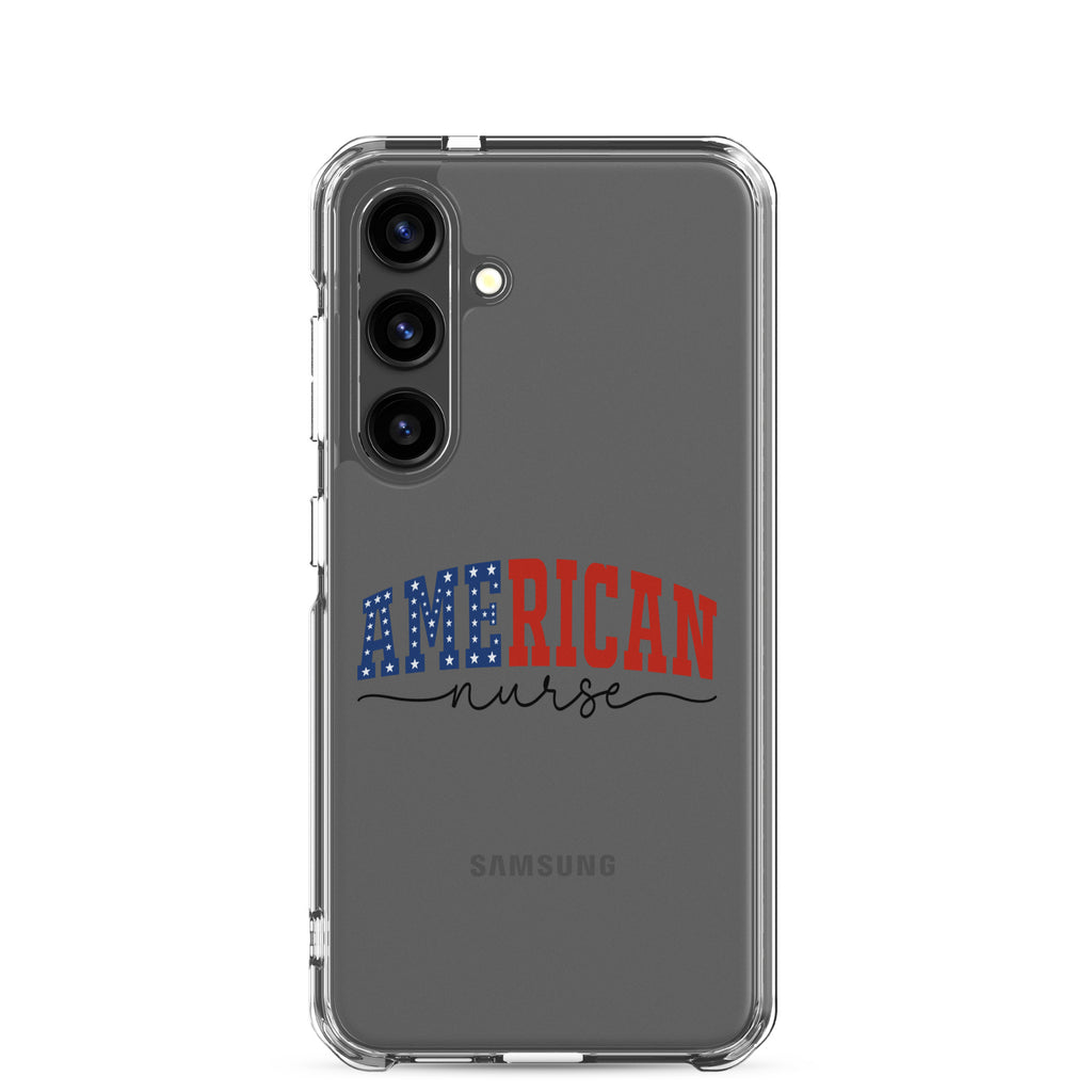 American Nurse Typography Clear Case for Samsung Galaxy S24 – Patriotic Profession Protective Cover