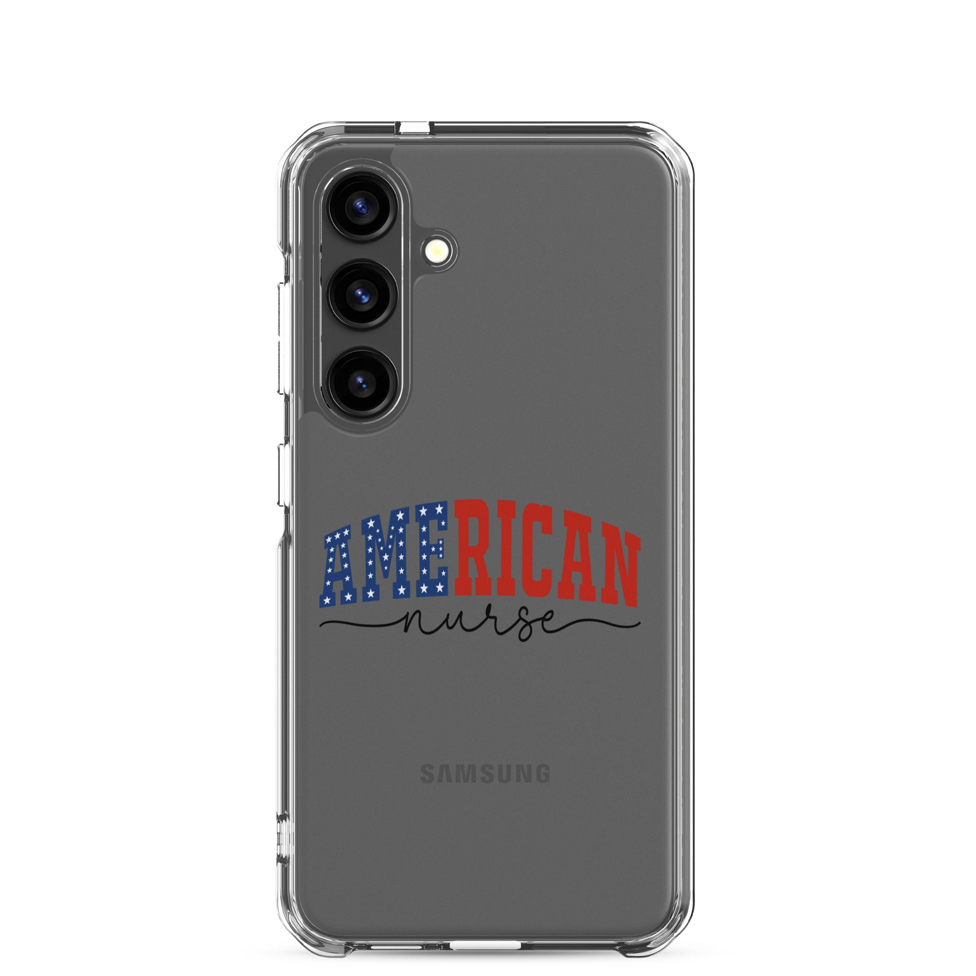 American Nurse Typography Clear Case for Samsung Galaxy S24 – Patriotic Profession Protective Cover