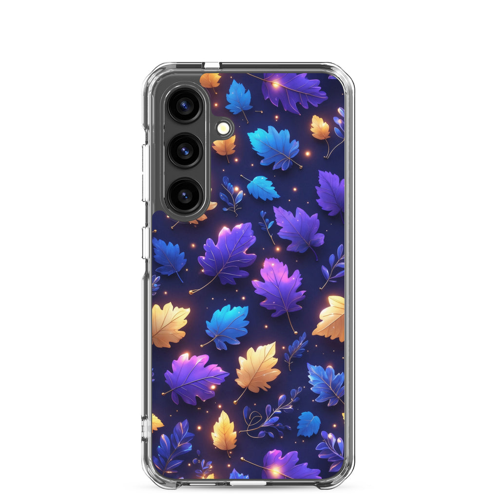 Glowing Autumn Leaves Clear Case for Samsung Galaxy S24 – Colorful Night Nature Protective Cover