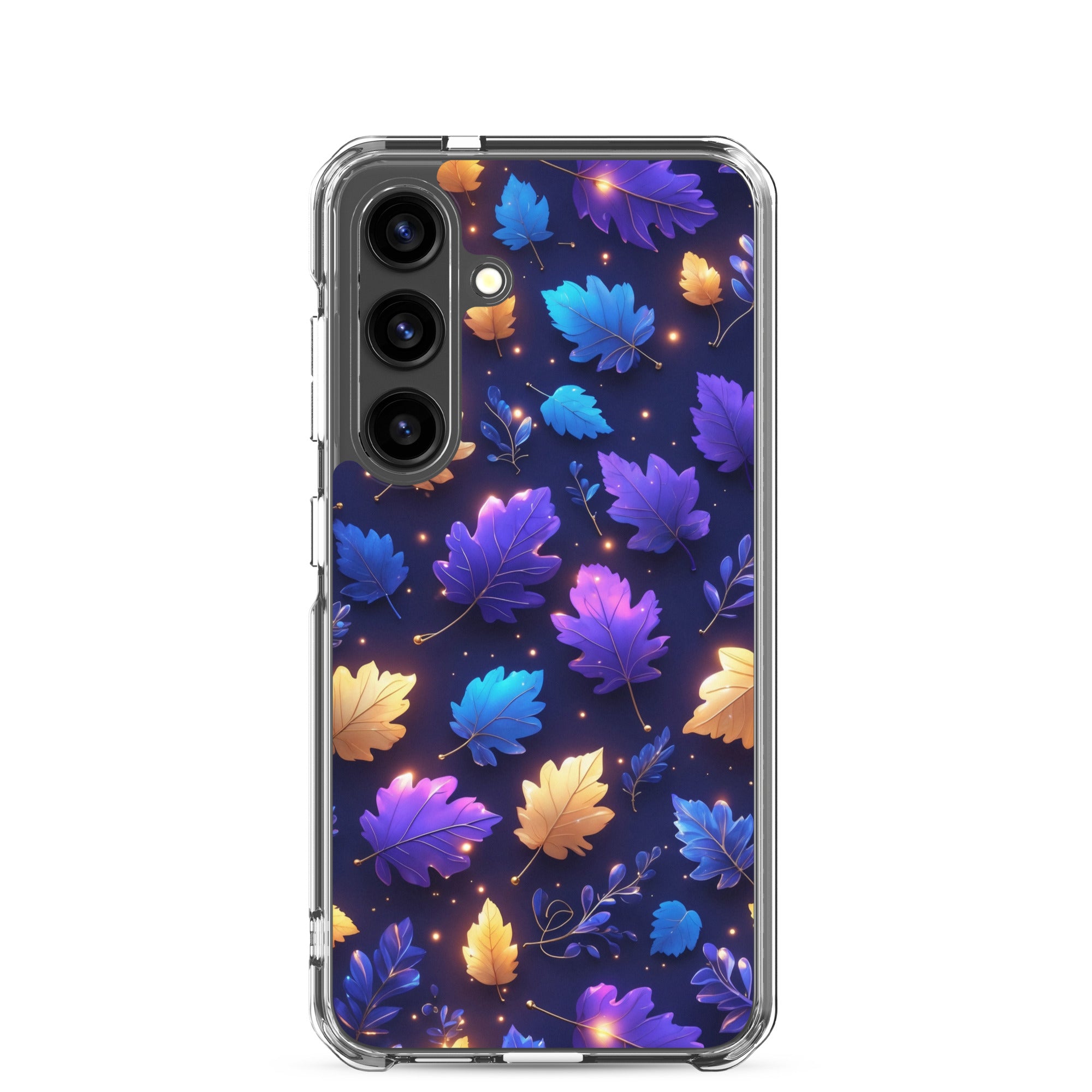 Glowing Autumn Leaves Clear Case for Samsung Galaxy S24 – Colorful Night Nature Protective Cover