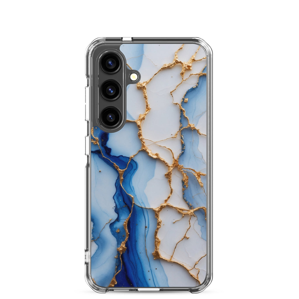 Blue Marble Gold Veins Clear Case for Samsung Galaxy S24 – Elegant Stone Protective Cover