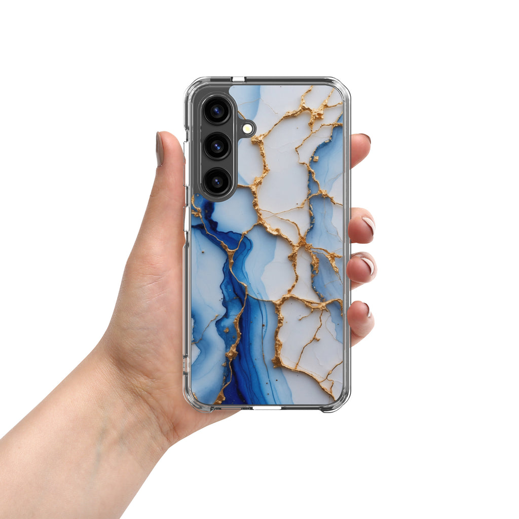 Blue Marble Gold Veins Clear Case for Samsung Galaxy S24 – Elegant Stone Protective Cover