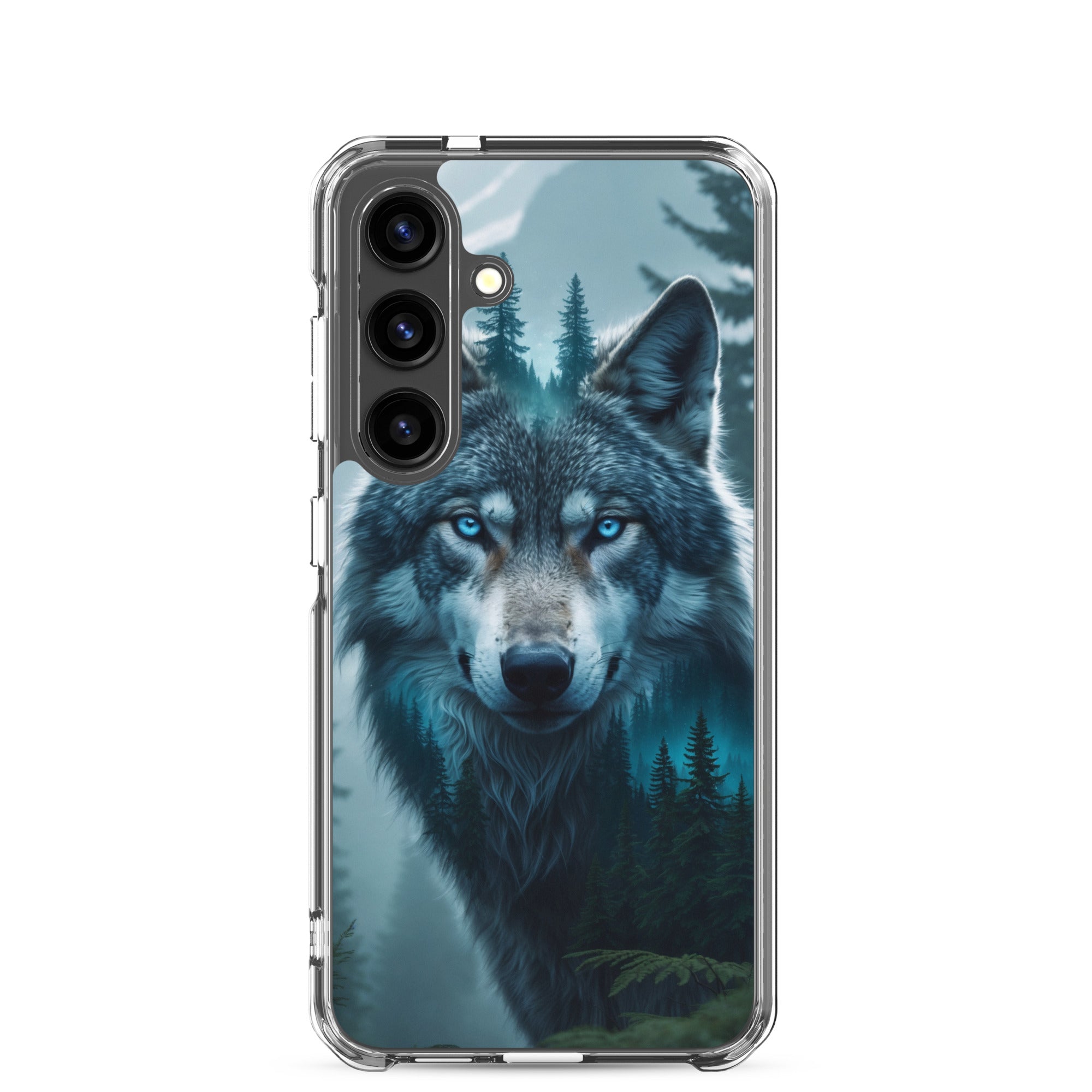 Mystic Forest Wolf Clear Case for Samsung Galaxy S24 – Dark Nature Art Protective Cover