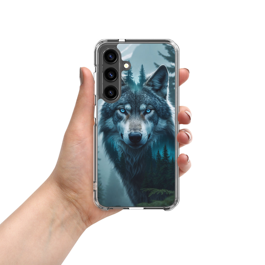 Mystic Forest Wolf Clear Case for Samsung Galaxy S24 – Dark Nature Art Protective Cover