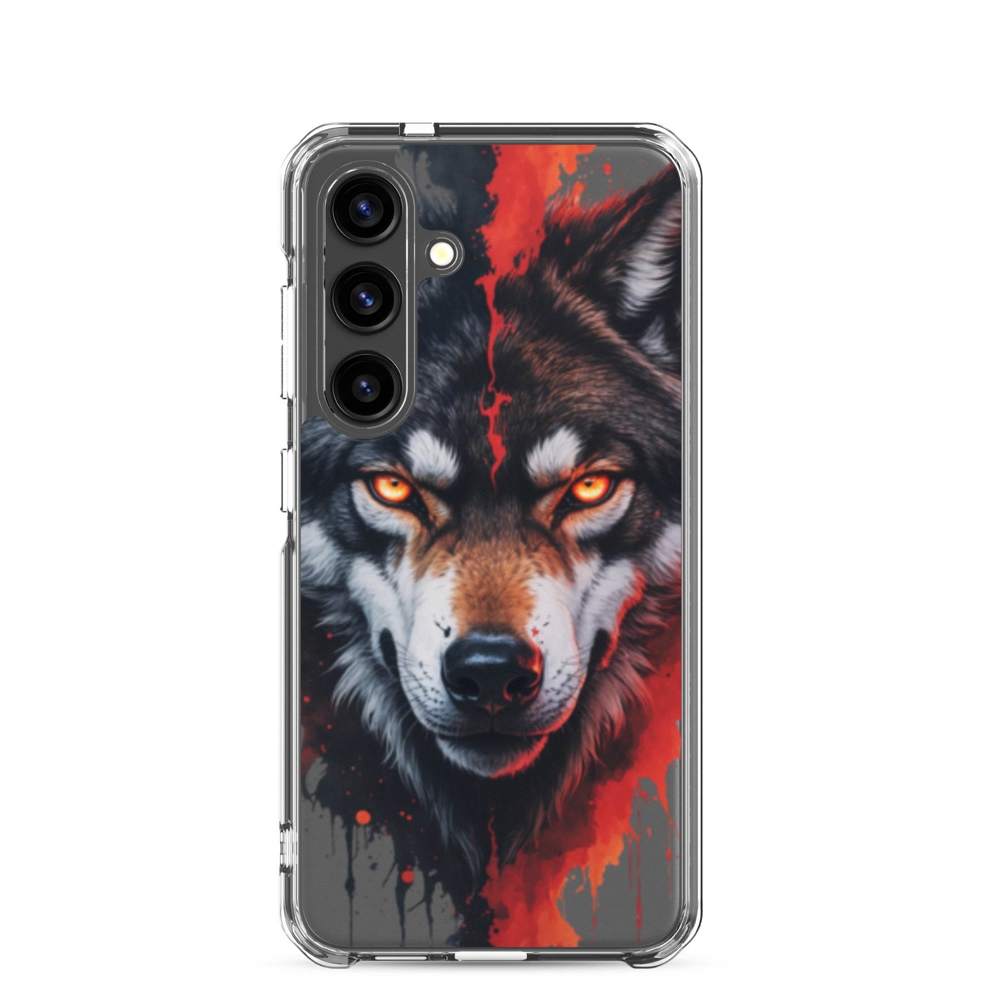 Fierce Wolf Portrait Clear Case for Samsung Galaxy S24 – Dark Animal Art Protective Cover