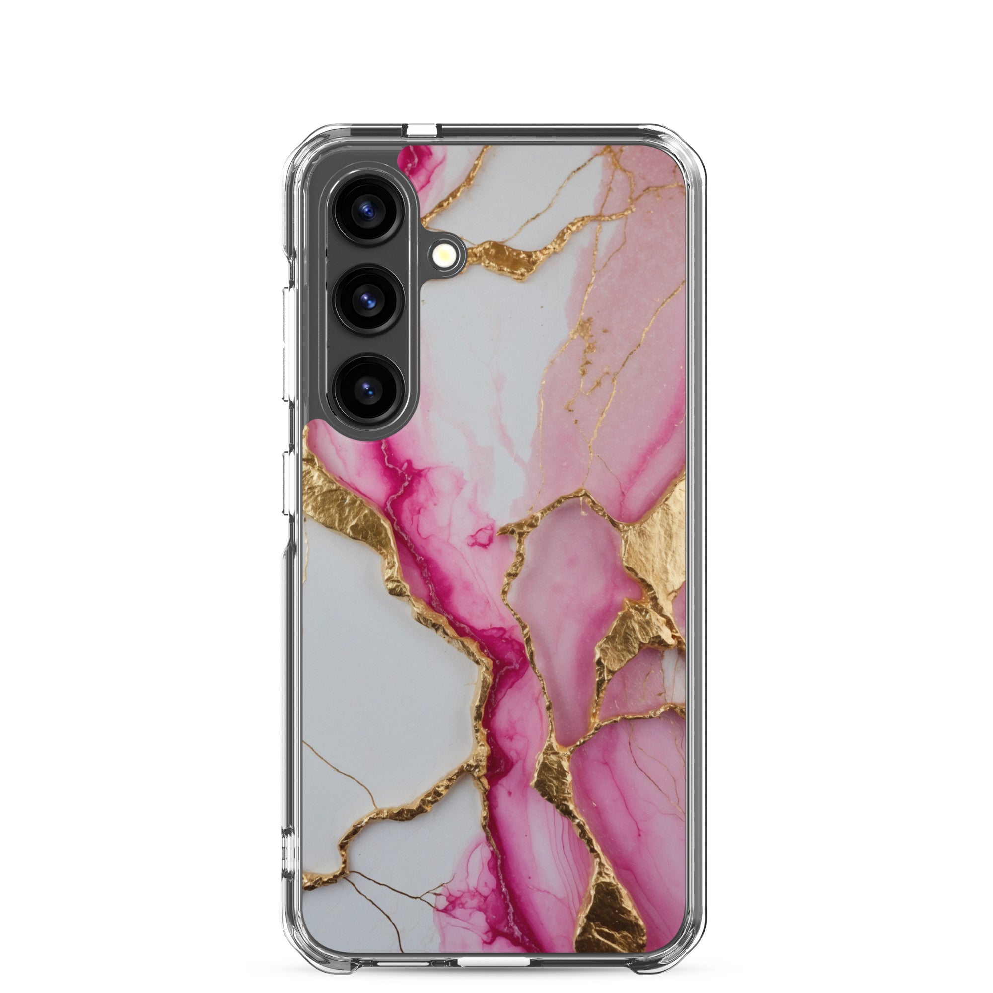 Pink Marble Gold Veins Clear Case for Samsung Galaxy S24 – Elegant Stone Protective Cover