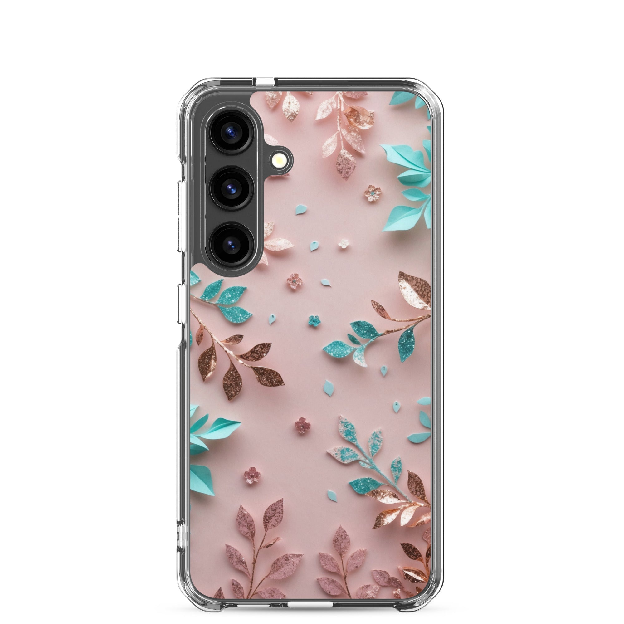 Pastel Floral Leaves Clear Case for Samsung Galaxy S24 – Soft Elegant Protective Cover