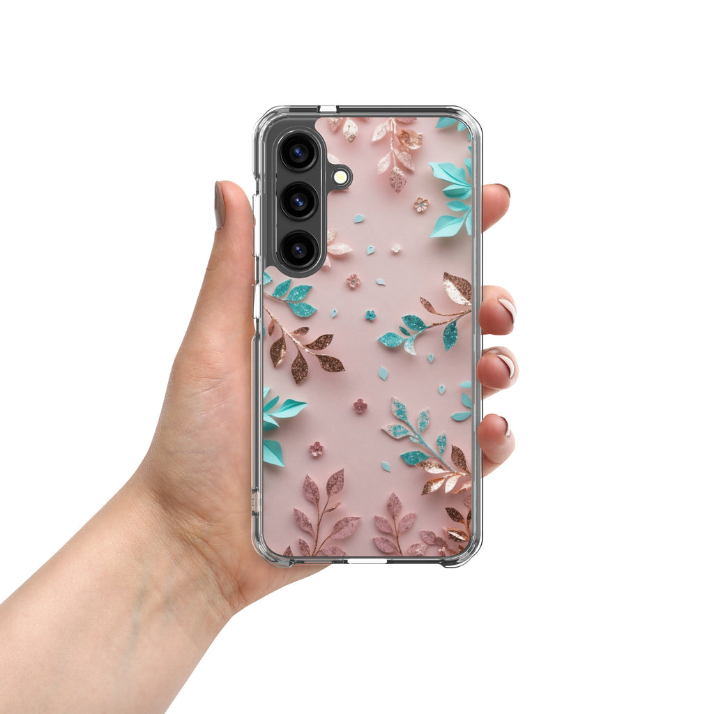 Pastel Floral Leaves Clear Case for Samsung Galaxy S24 – Soft Elegant Protective Cover
