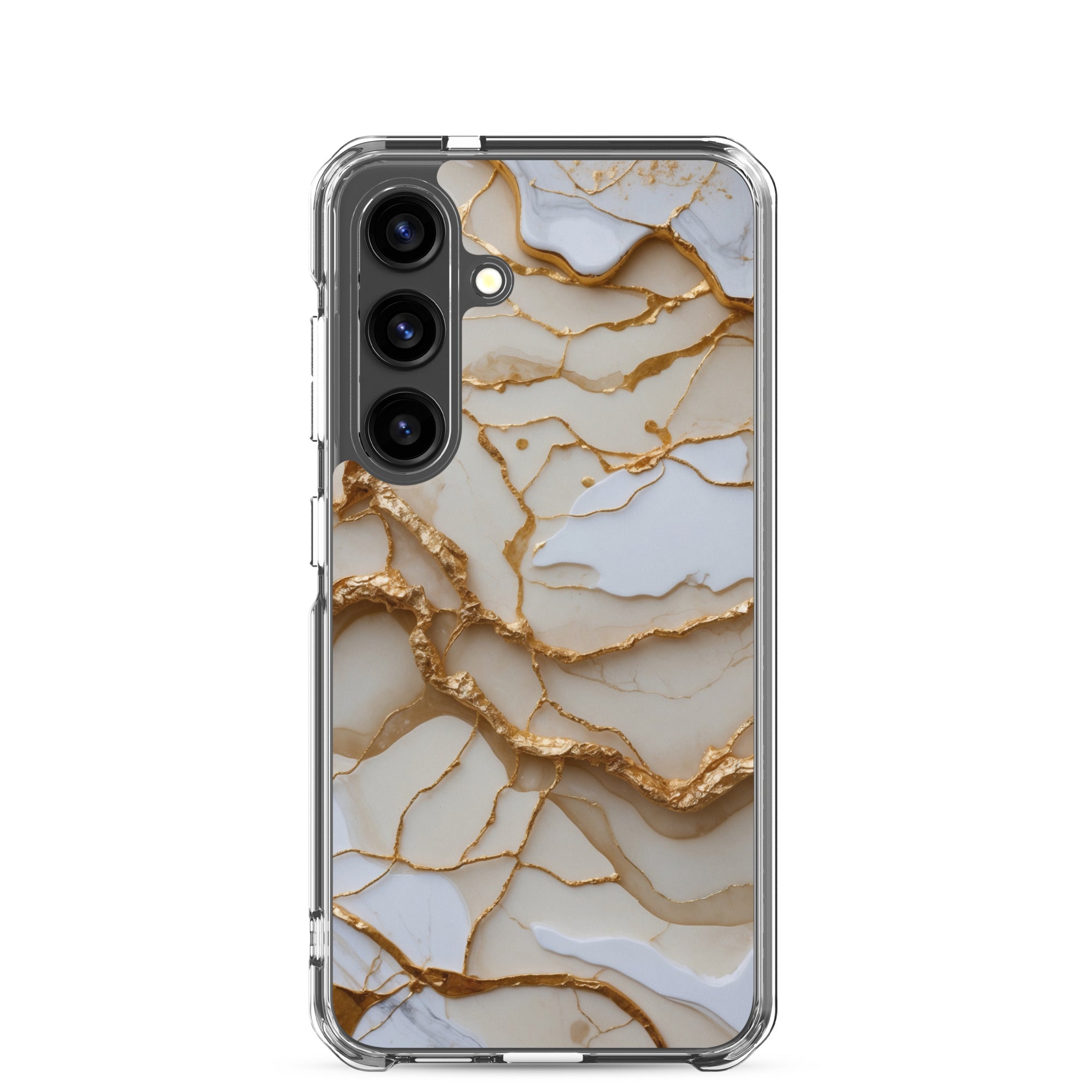 White Marble Gold Veins Clear Case for Samsung Galaxy S24 – Elegant Stone Protective Cover