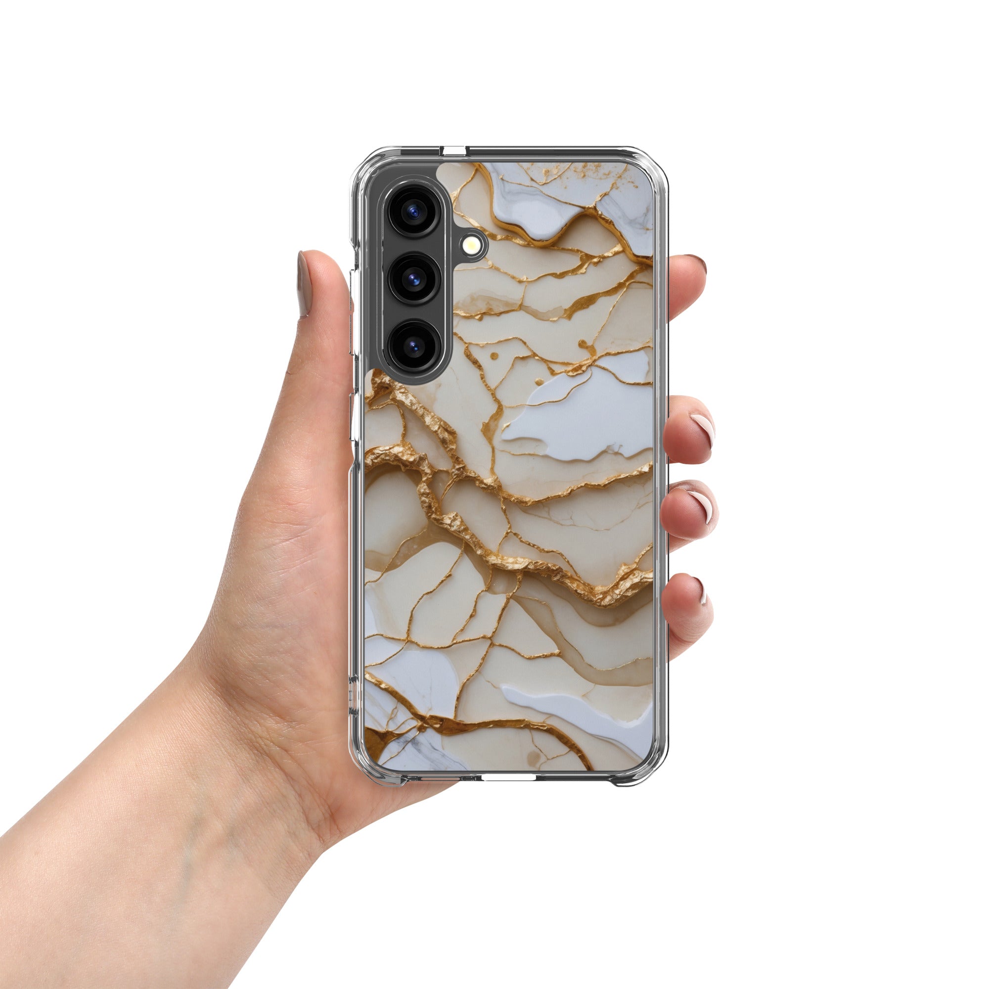 White Marble Gold Veins Clear Case for Samsung Galaxy S24 – Elegant Stone Protective Cover