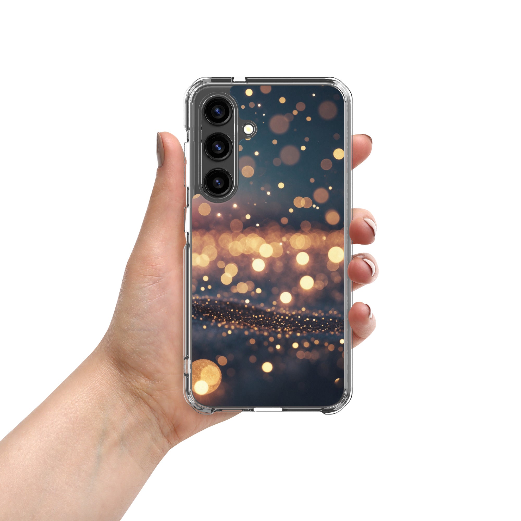 Golden Bokeh Lights Clear Case for Samsung Galaxy S24 – Elegant Glow Protective Cover