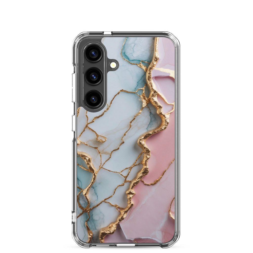 Pastel Marble Gold Clear Case for Samsung Galaxy S24 – Elegant Abstract Protective Cover