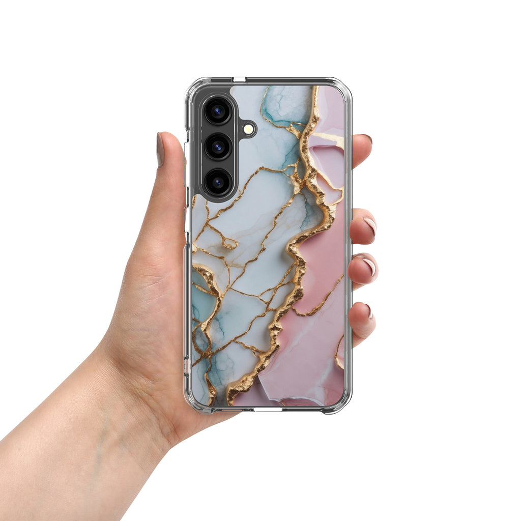 Pastel Marble Gold Clear Case for Samsung Galaxy S24 – Elegant Abstract Protective Cover
