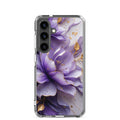 Purple Floral Gold Clear Case for Samsung Galaxy S24 – Elegant Flower Protective Cover