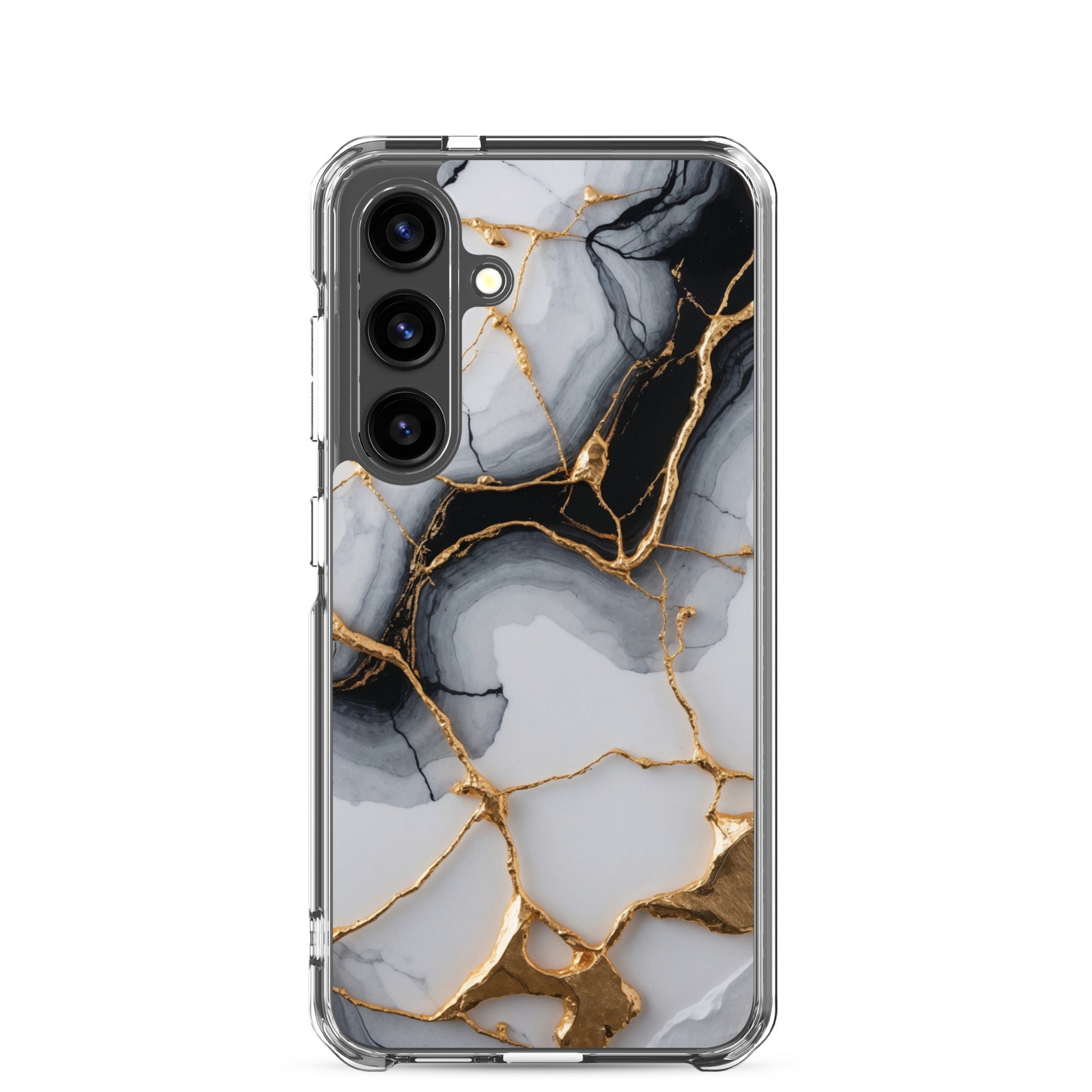 Black & White Marble Gold Clear Case for Samsung Galaxy S24 – Elegant Marble Protective Cover