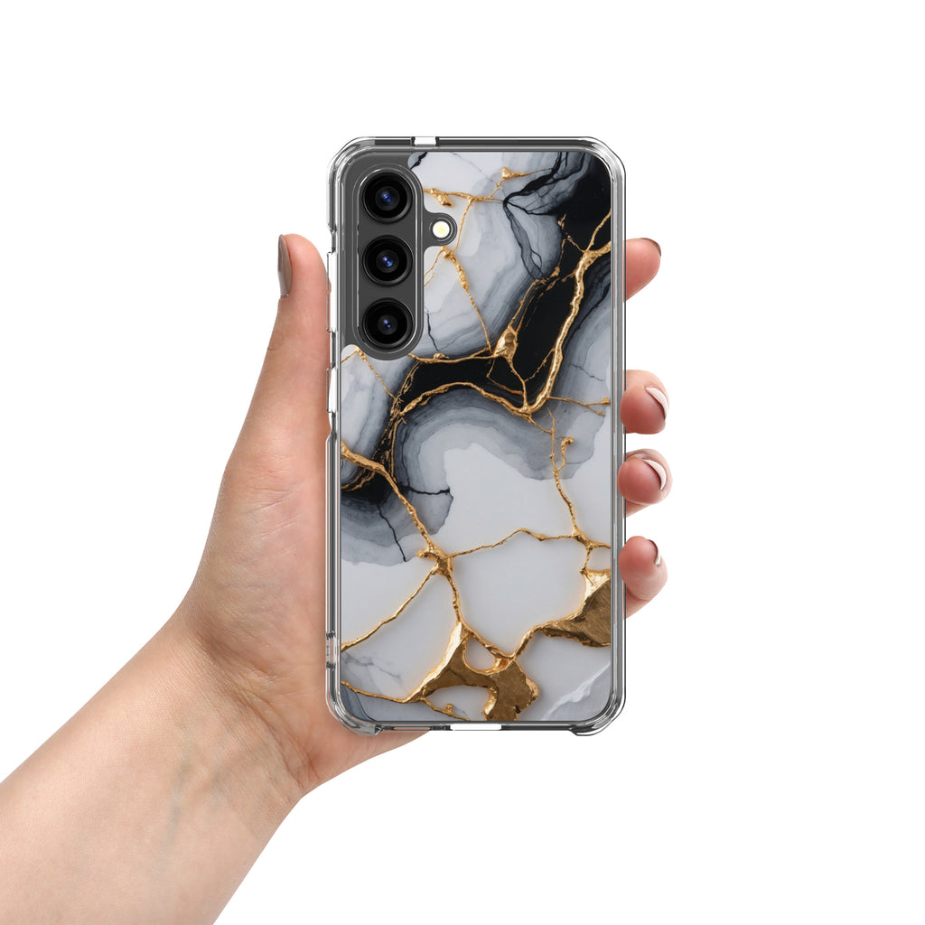 Black & White Marble Gold Clear Case for Samsung Galaxy S24 – Elegant Marble Protective Cover