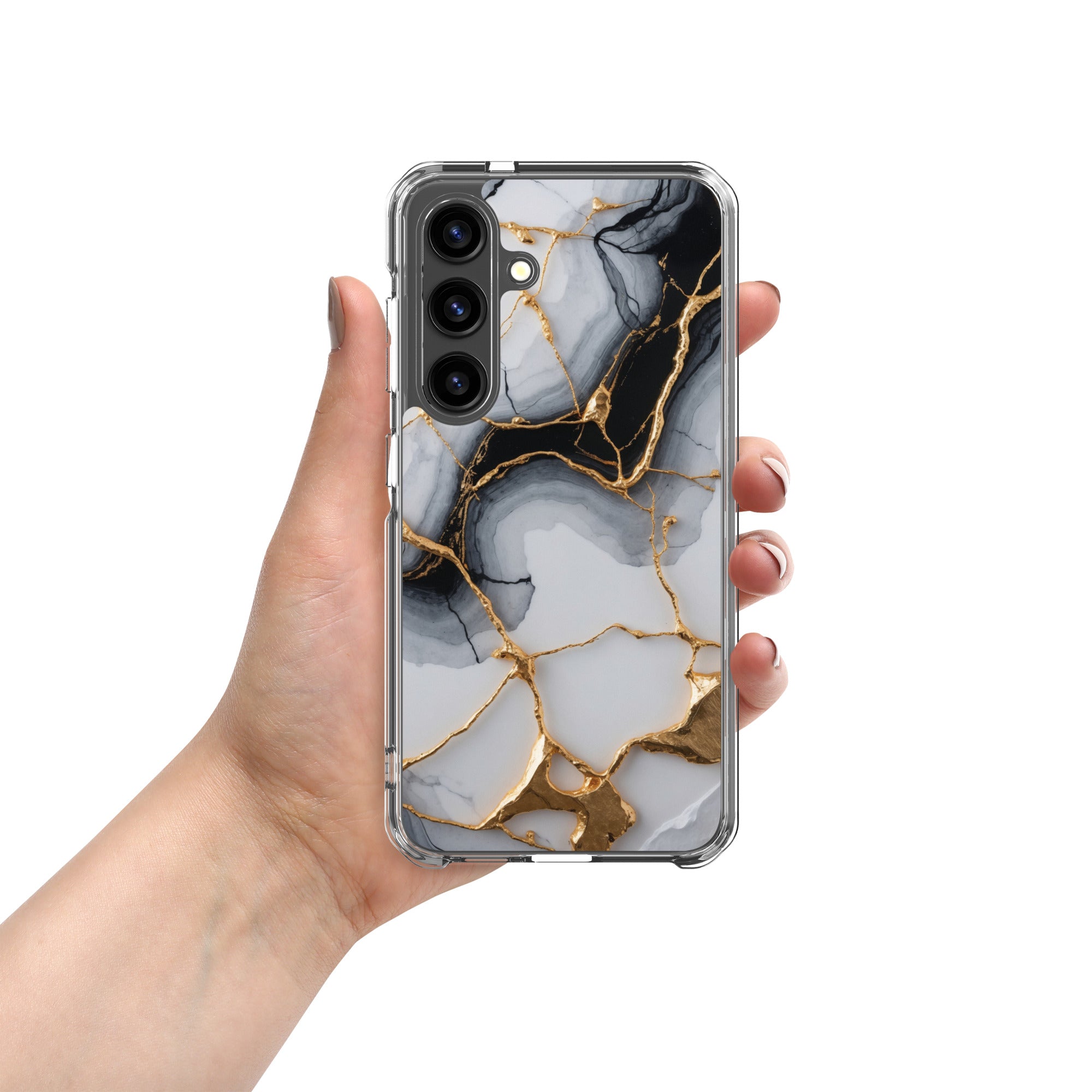 Black & White Marble Gold Clear Case for Samsung Galaxy S24 – Elegant Marble Protective Cover