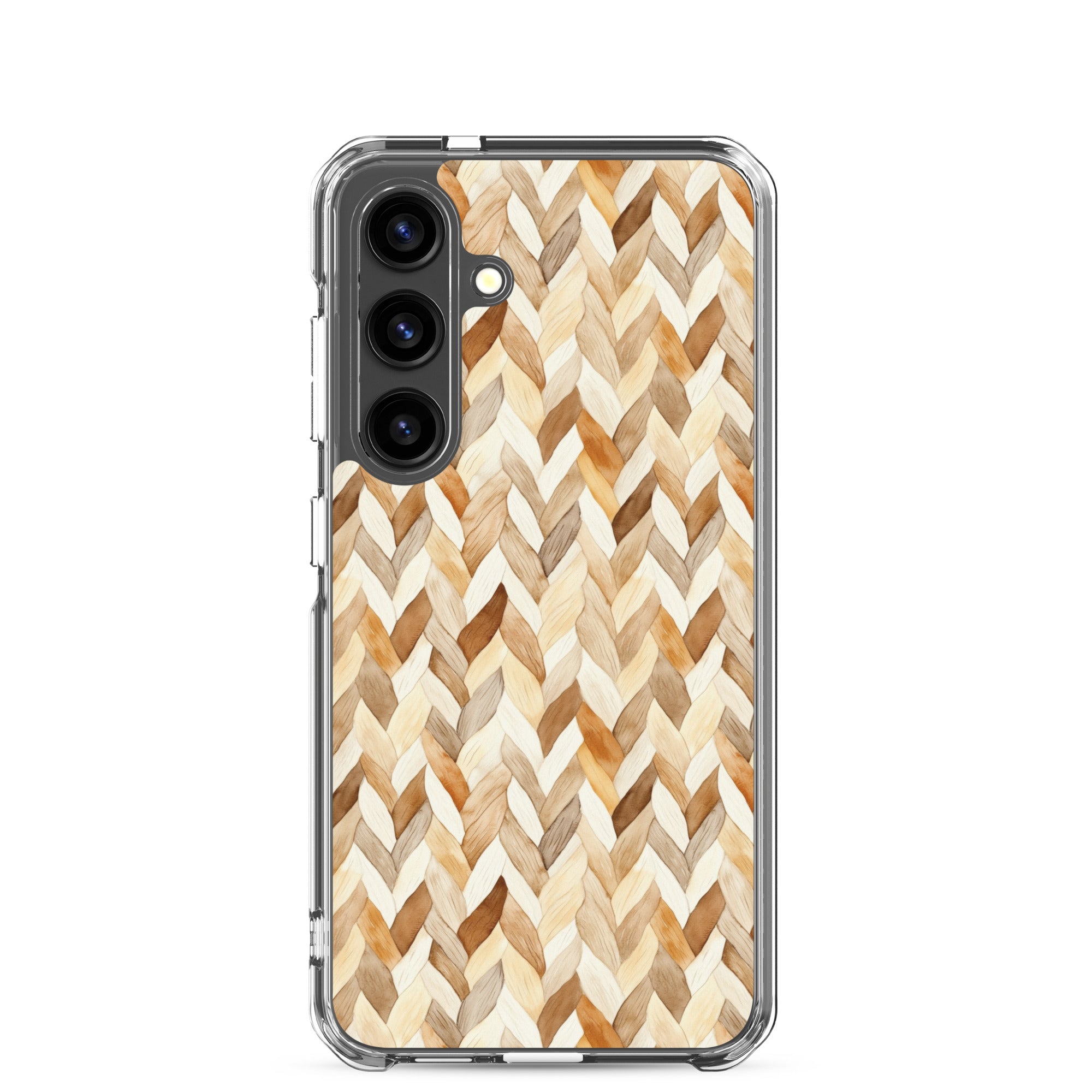 Warm Knit Pattern Clear Case for Samsung Galaxy S24 – Neutral Woven Texture Protective Cover