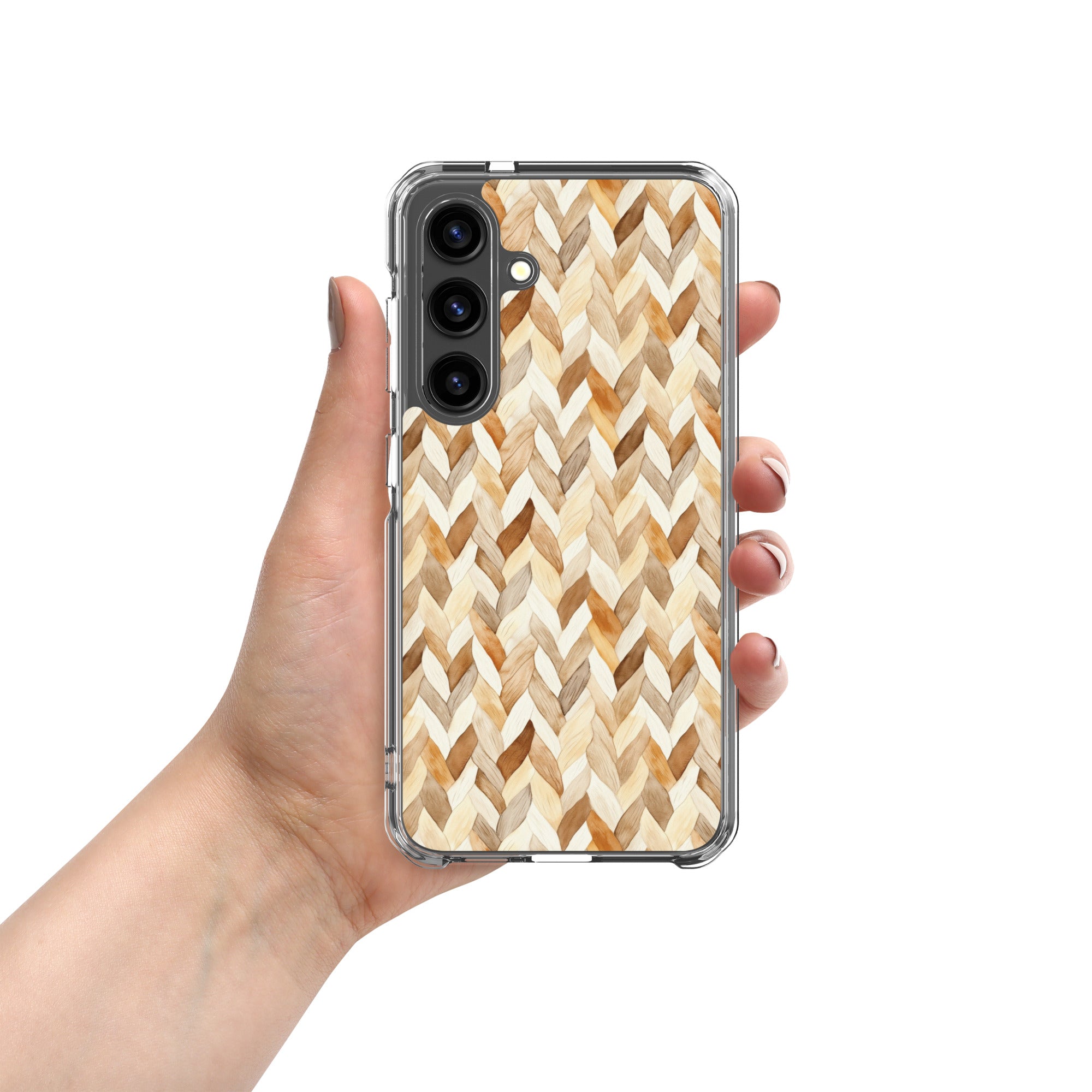 Warm Knit Pattern Clear Case for Samsung Galaxy S24 – Neutral Woven Texture Protective Cover