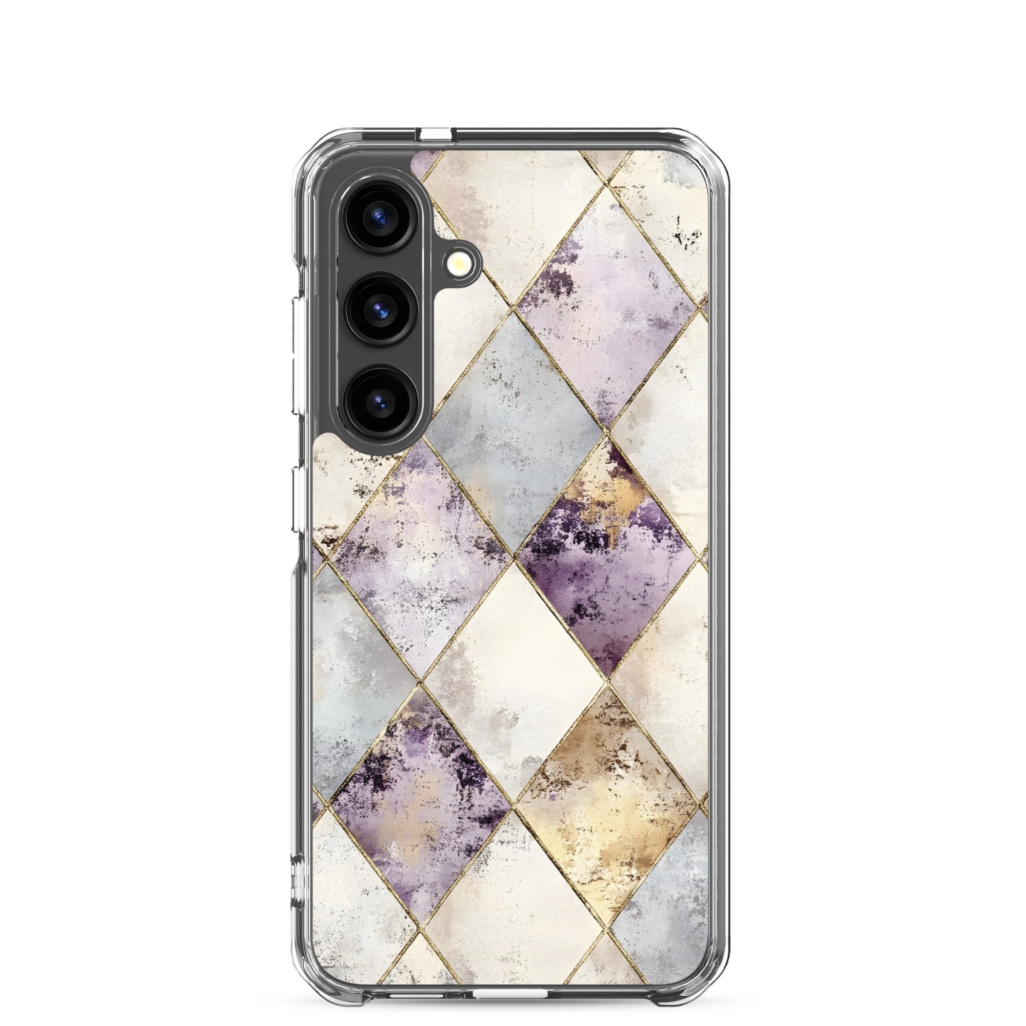 Golden Harlequin Damask Clear Case for Samsung Galaxy S24 – Elegant Geometric Gold Pattern Protective Cover