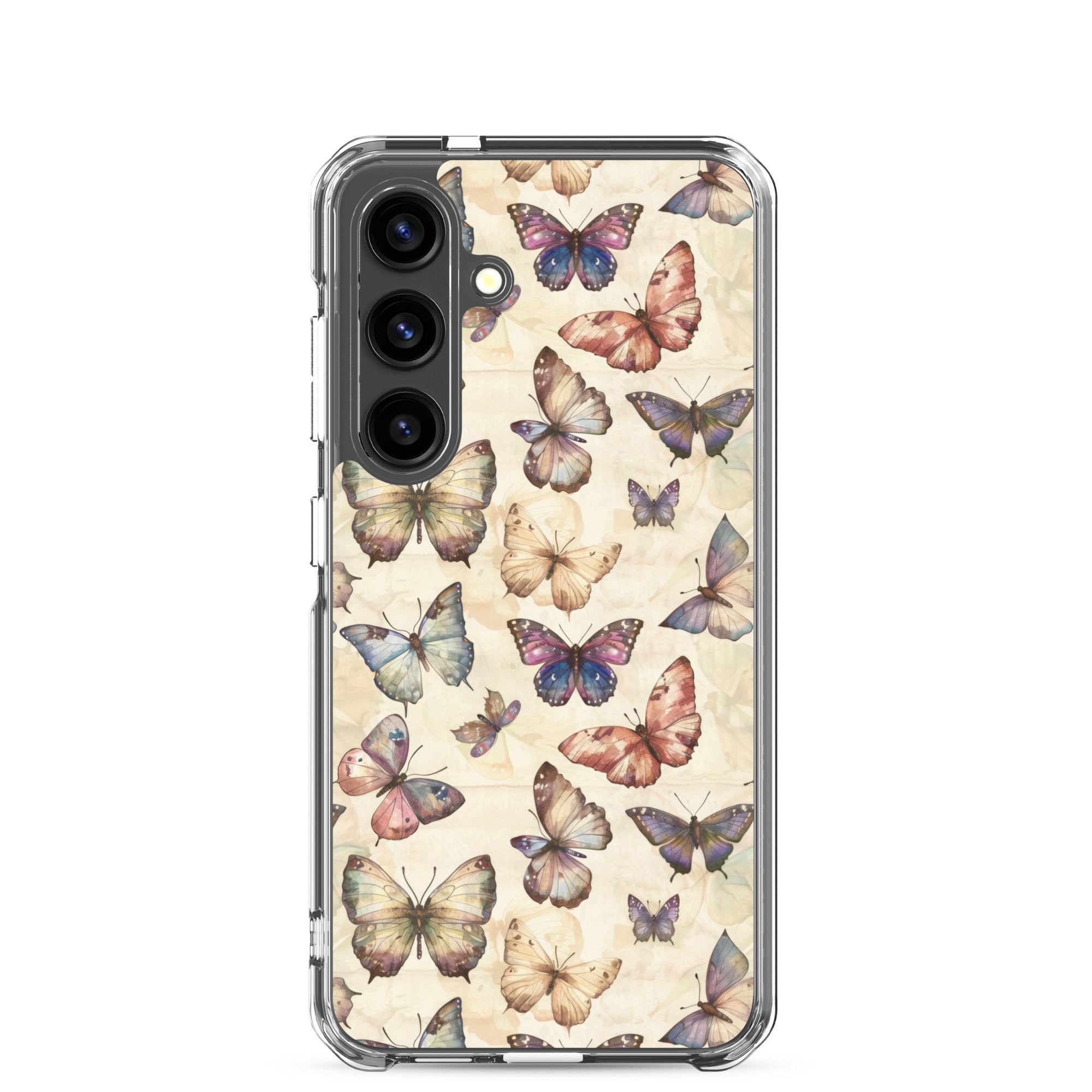 Vintage Butterfly Pattern Clear Case for Samsung Galaxy S24 – Soft Pastel Nature Protective Cover