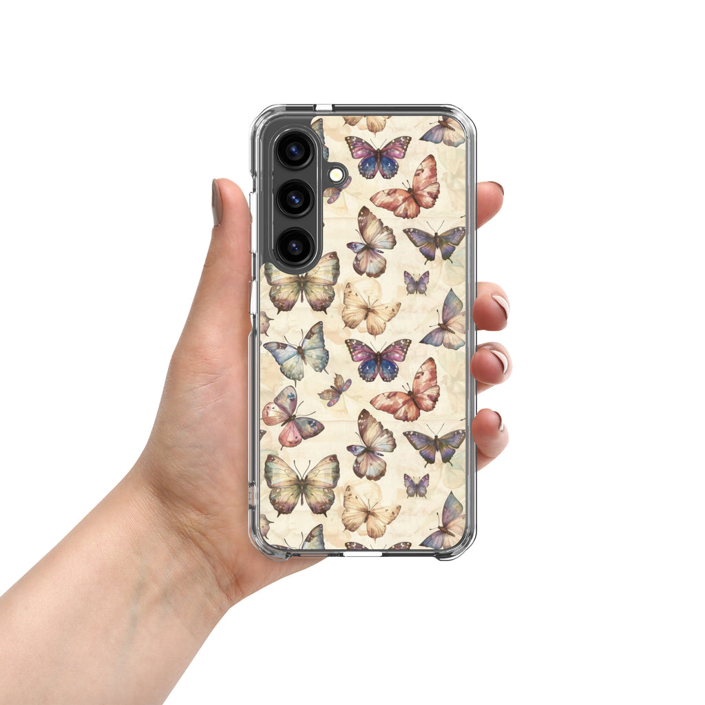 Vintage Butterfly Pattern Clear Case for Samsung Galaxy S24 – Soft Pastel Nature Protective Cover