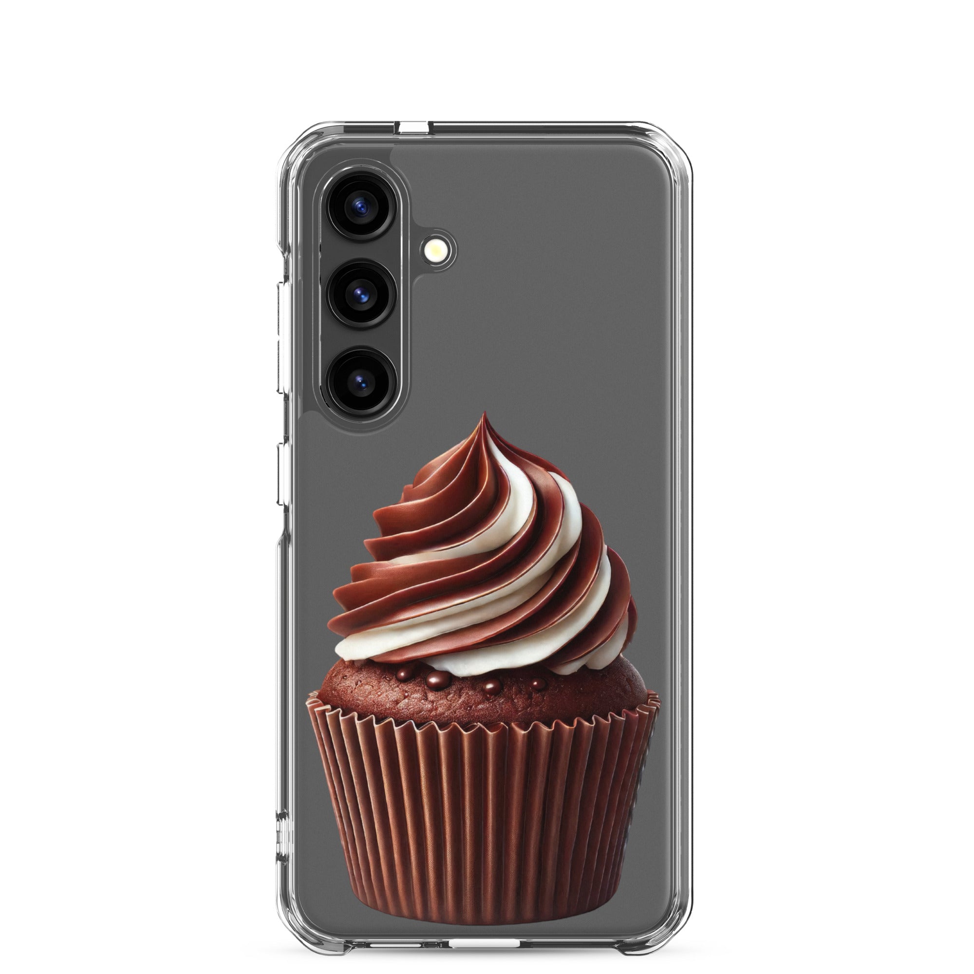 Chocolate Swirl Cupcake Clear Case for Samsung Galaxy S24 – Dessert-Inspired Protective Cover