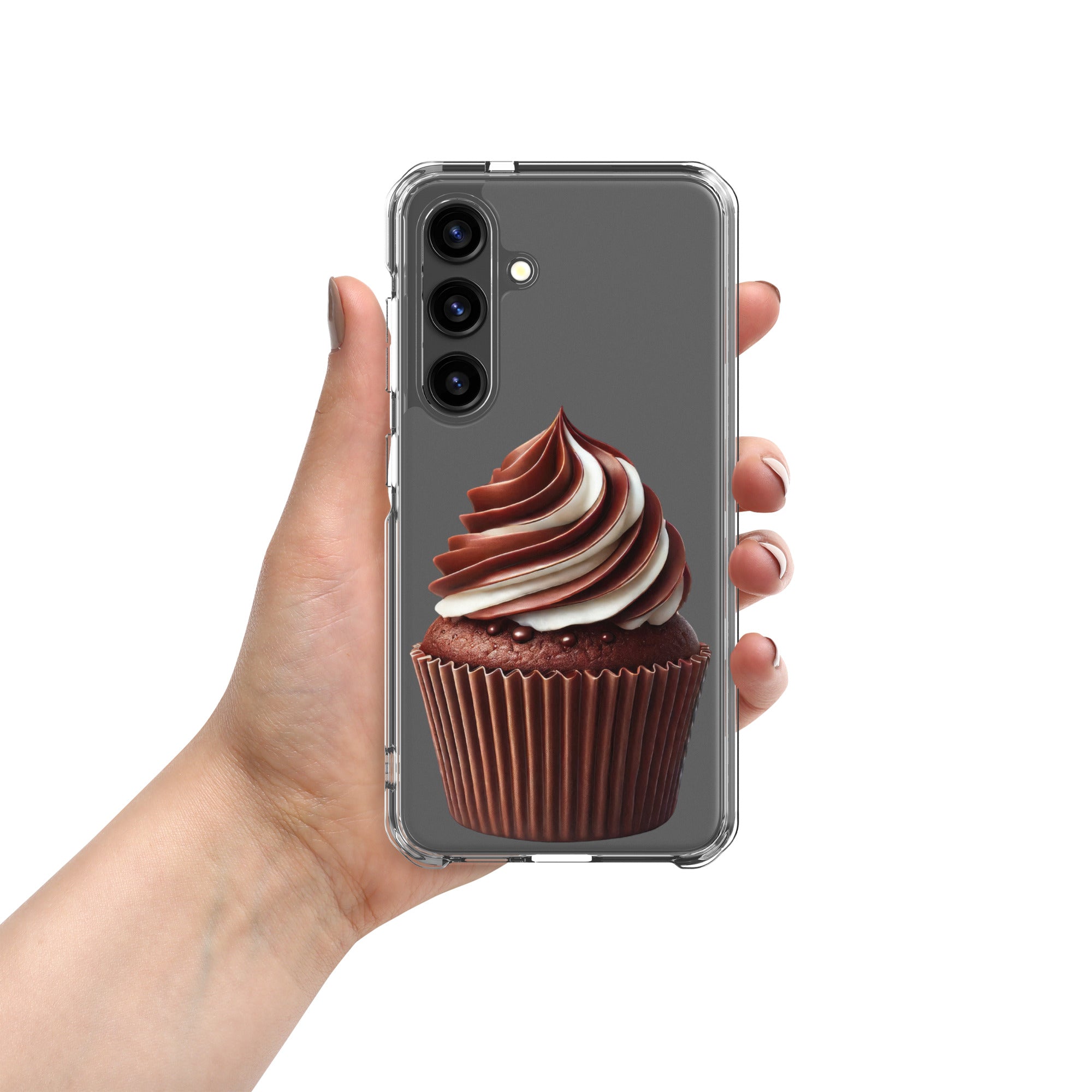 Chocolate Swirl Cupcake Clear Case for Samsung Galaxy S24 – Dessert-Inspired Protective Cover