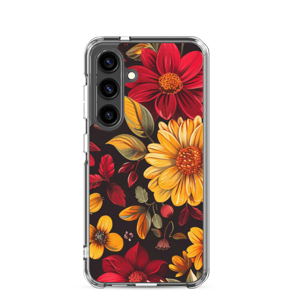 Autumn Bloom Floral Clear Case for Samsung Galaxy S24 – Warm Fall Flowers Protective Cover