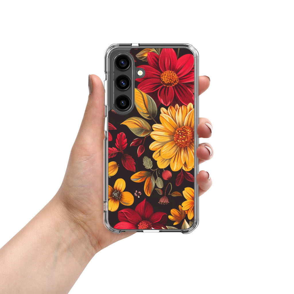 Autumn Bloom Floral Clear Case for Samsung Galaxy S24 – Warm Fall Flowers Protective Cover