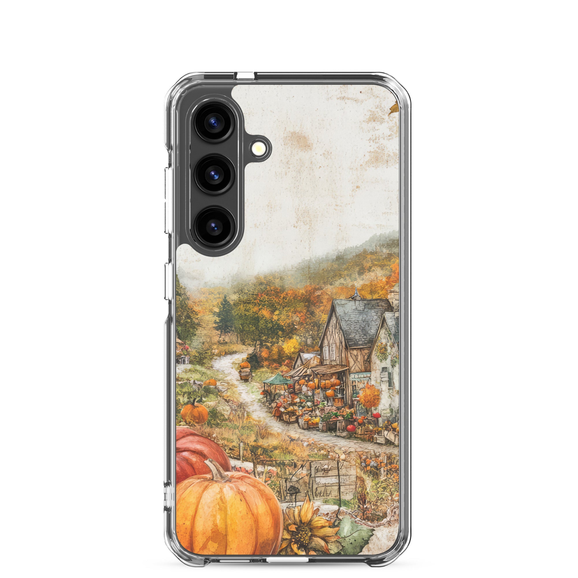Autumn Village Clear Case for Samsung Galaxy S24 – Cozy Fall Countryside Protective Cover