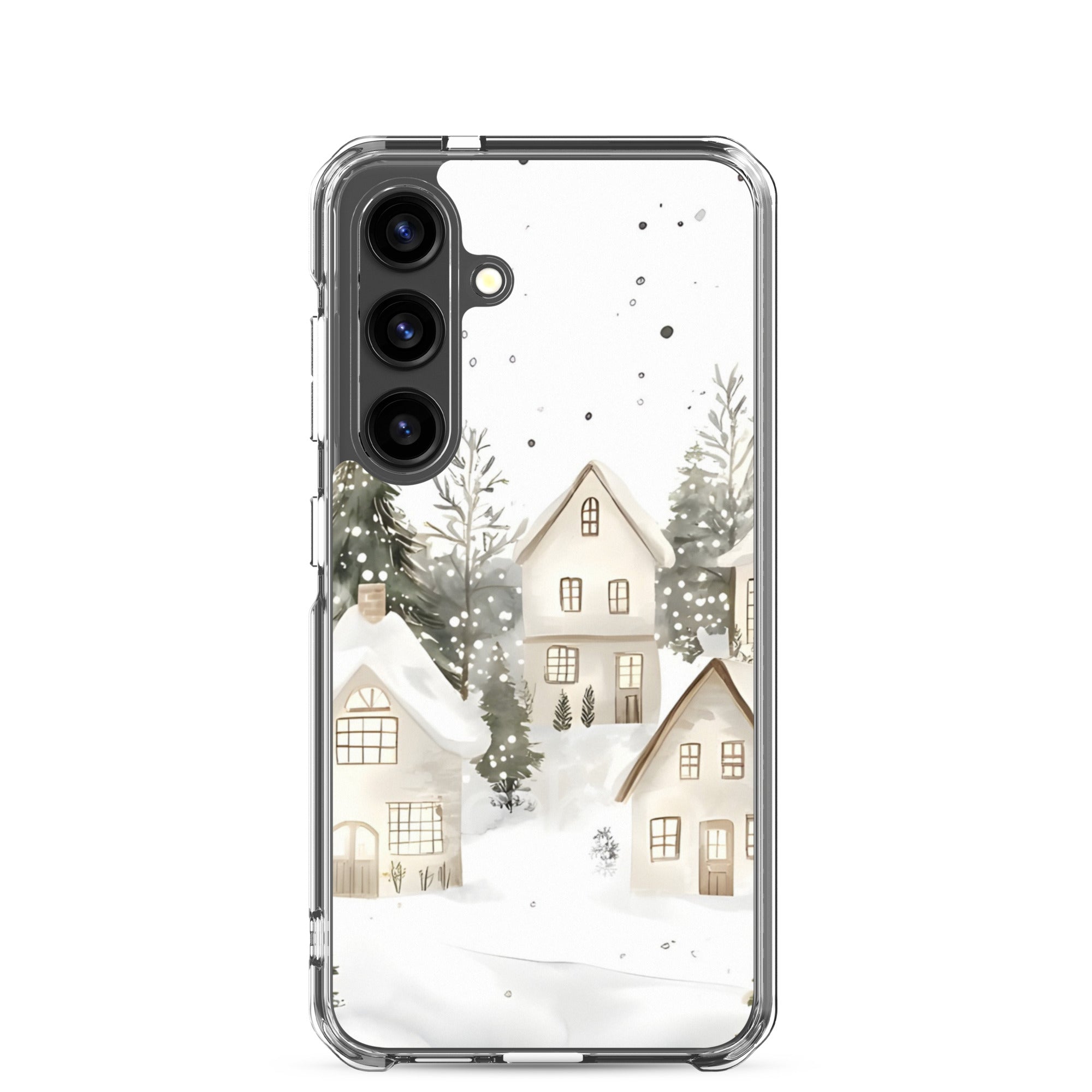 Snowy Winter Village Clear Case for Samsung Galaxy S24 – Cozy Holiday Protective Cover