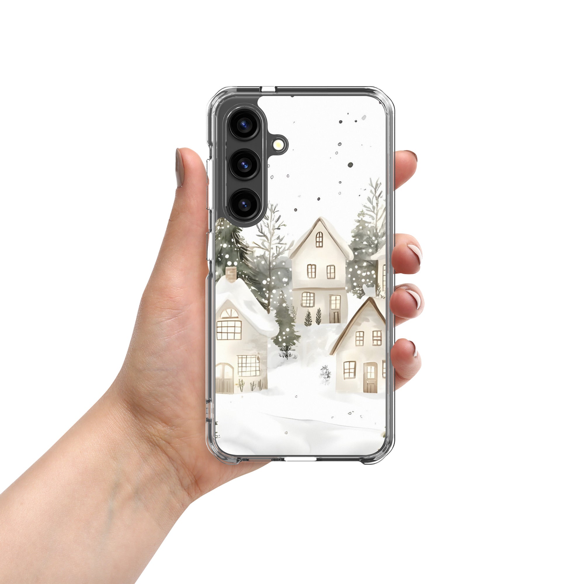 Snowy Winter Village Clear Case for Samsung Galaxy S24 – Cozy Holiday Protective Cover