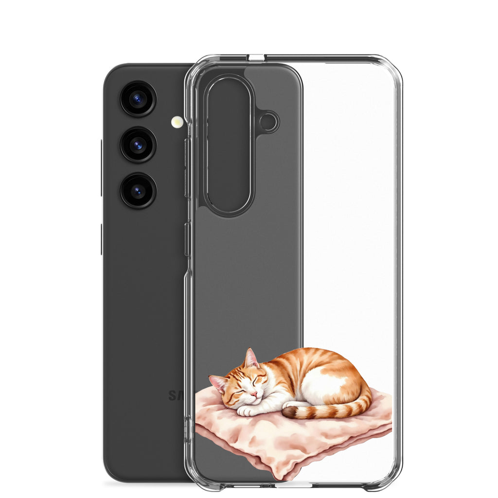 Sleeping Ginger Cat Clear Case for Samsung Galaxy S24 – Cozy Minimal Animal Protective Cover