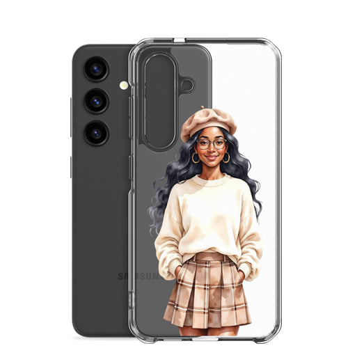 Chic Autumn Portrait Clear Case for Samsung Galaxy S24 – Elegant Minimalist Protective Cover