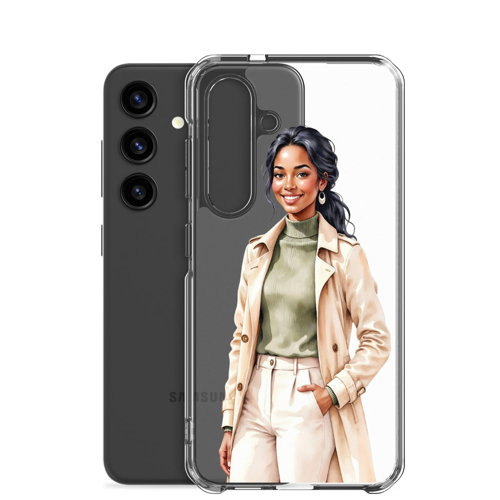 Elegant Fashion Woman Clear Case for Samsung Galaxy S24 – Modern Illustration Protective Cover