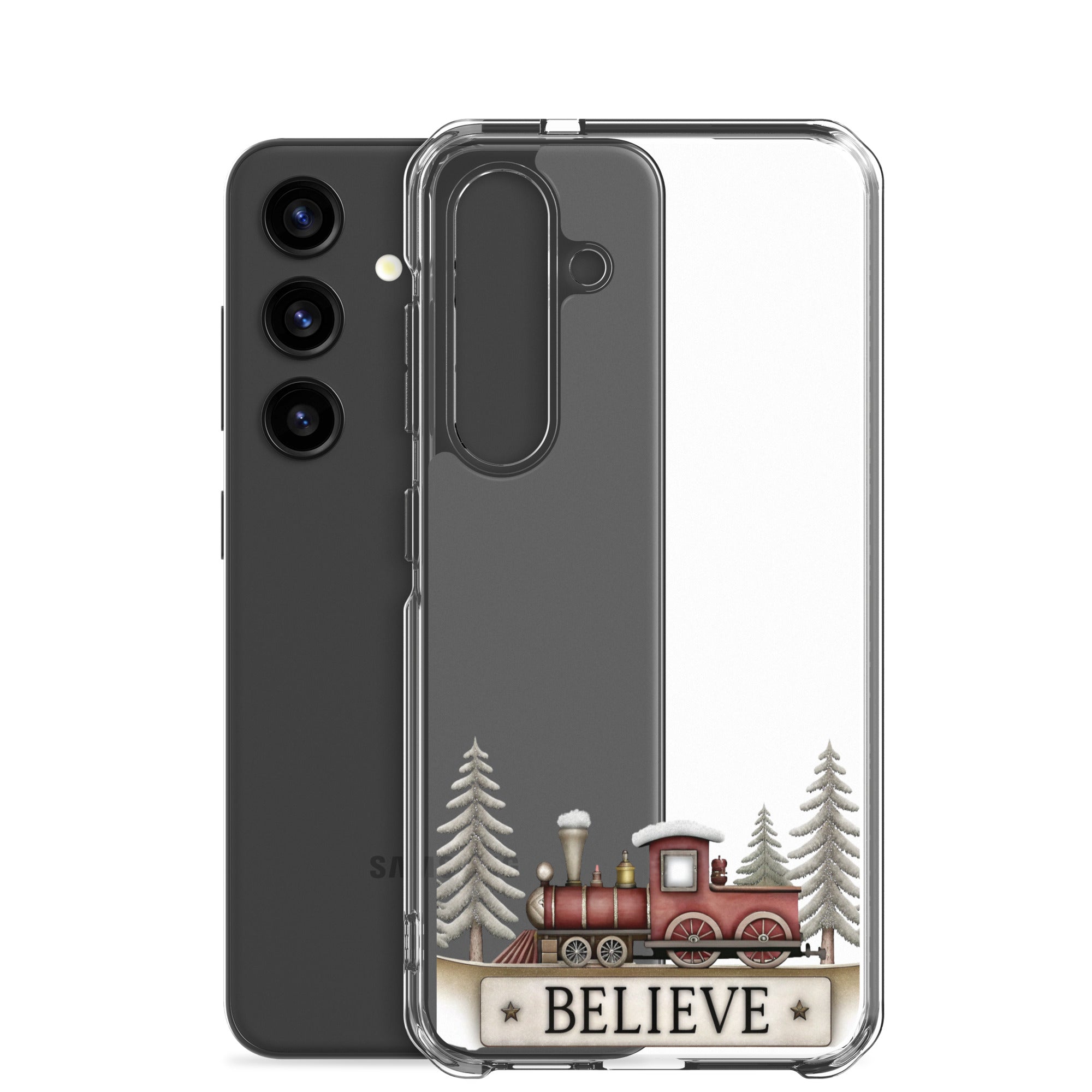 Believe Christmas Train Clear Case for Samsung Galaxy S24 – Festive Holiday Protective Cover