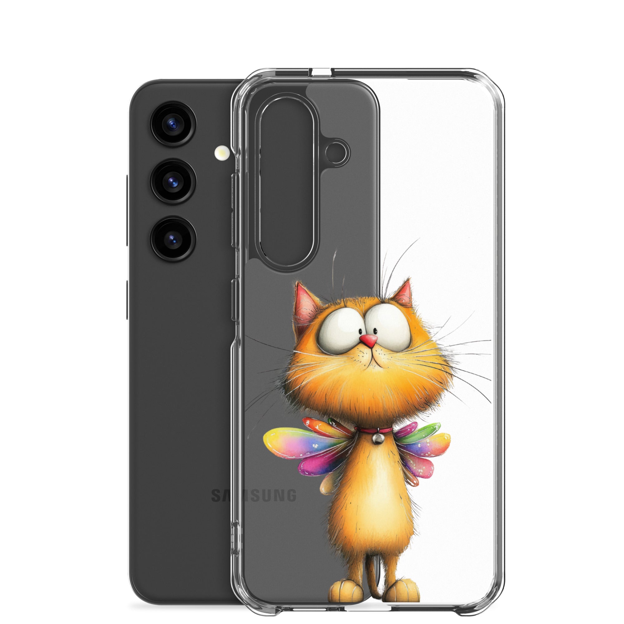 Whimsical Fairy Cat Clear Case for Samsung Galaxy S24 – Playful Fantasy Protective Cover